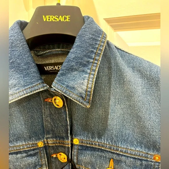 Versace Dark Blue Jean Jacket with Gold Buttons - Picture 2 of 6